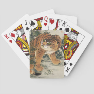Jeu De Cartes Tigre japonais vintage d'Edo dans l'art de la forê