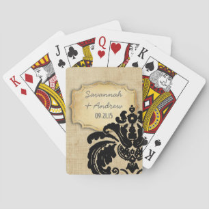 Jeu De Cartes Toile de jute romantique vintage or noir damas