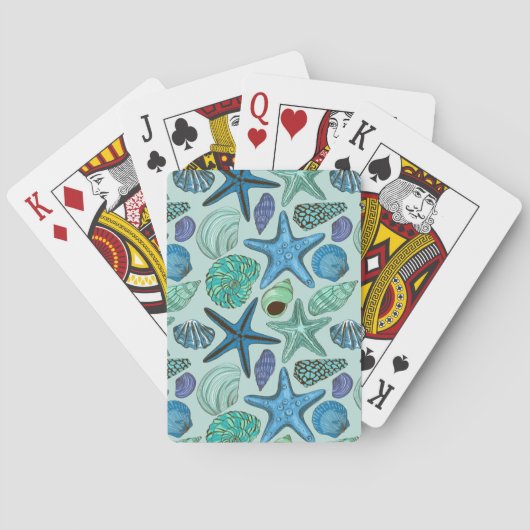Jeu De Cartes Tons De Coquillages Bleus Et Motif D'Étoile (dos)