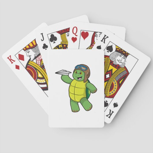 Jeu De Cartes Tortue comme pilote avec avion en papier (dos)