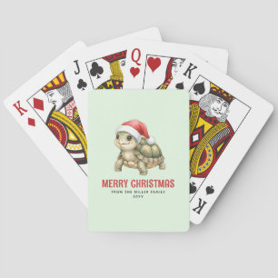 Jeu De Cartes Tortue de Noël à chapeau de Père Noël aquarelle pe