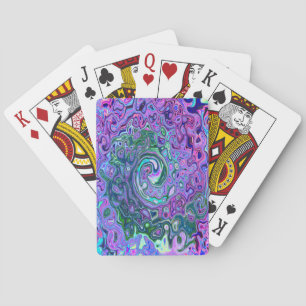 Jeu De Cartes Tourbillon Vert et Violet Abstrait Rétro Groovy