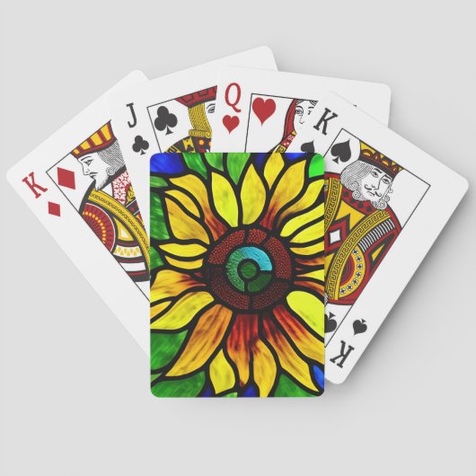 Jeu De Cartes Tournesol de pays en verre teint rustique (dos)