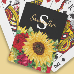 Jeu De Cartes Tournesols Jaunes Roses Rouges Monogramme Noir