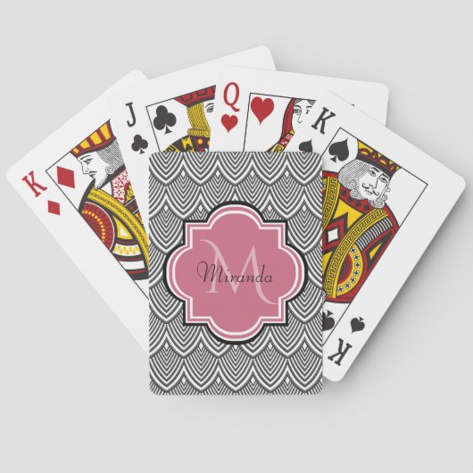 Jeu De Cartes Trendy Black Arched Scallops Pink Monogramme Nom (dos)