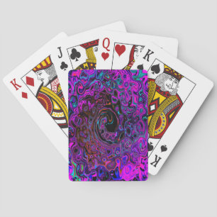 Jeu De Cartes Trippy Black et Magenta Retro Liquid Swirl