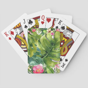 Jeu De Cartes Tropiques Élégants Feuilles Vertes Floral Aquarell
