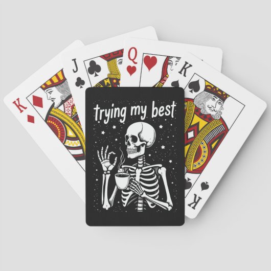 Jeu De Cartes Trying My Best Funny Skeleton Coffee Halloween (dos)