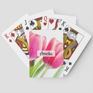 Jeu De Cartes Tulipes roses avec Feuille vert photo