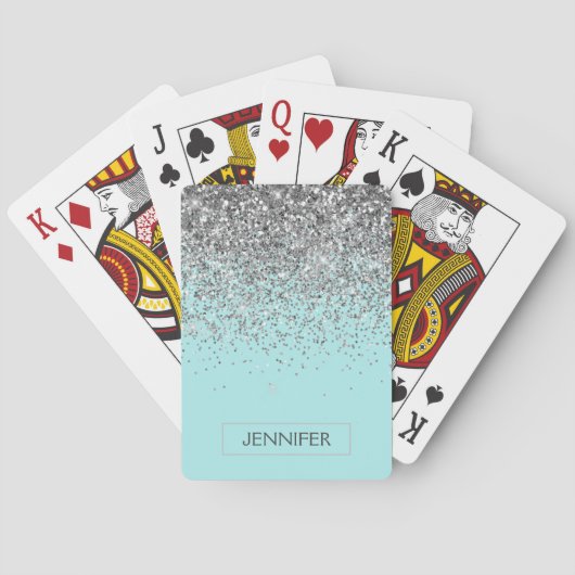 Jeu De Cartes Turquoise Aqua Blue Silver Parties scintillant Gir (dos)