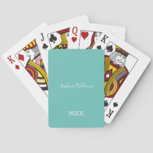 Jeu De Cartes Turquoise Blanc Élégant Nom personnalisé Année Mig