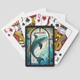Jeu De Cartes Turquoise bleu blanc dauphin look de verre tendu