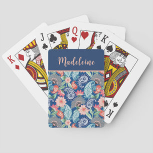 Jeu De Cartes Turquoise Bleu Royal Orange Floral Paisley Vintage