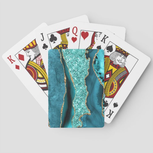 Jeu De Cartes Turquoise Blue Gold Parties scintillant Turquoise  (dos)