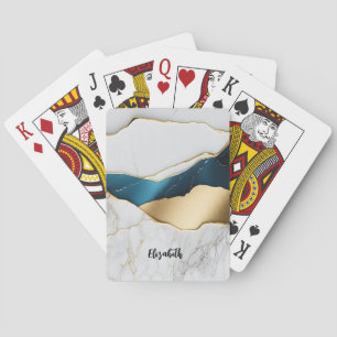 Jeu De Cartes Turquoise de marbre de pierre blanche Cool Or