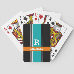 Jeu De Cartes Turquoise Orange & Grandes Noires, Monogramme Gras