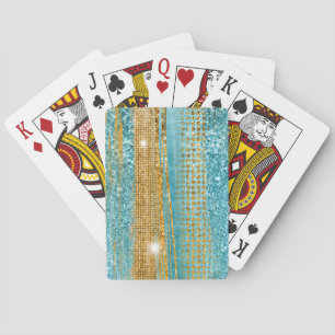 Jeu De Cartes Turquoise Paillettes Dorées Élégant Chic Féminin