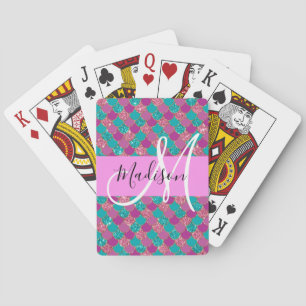 Jeu De Cartes Turquoise Topaze Sirène Paillettes Monogramme