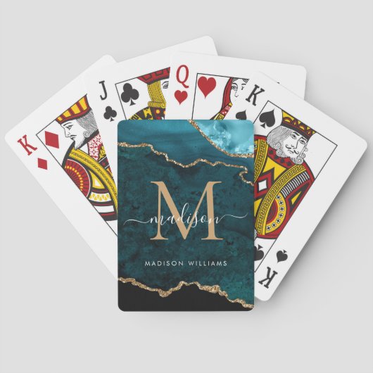 Jeu De Cartes Turquoise Vert Or Agate Géode Parties scintillant (dos)