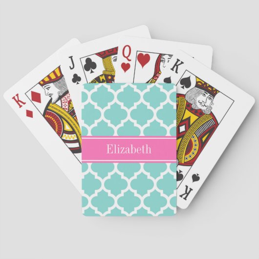 Jeu De Cartes Turquoise Wht Moroccan #5 Hot Pink2 Nom Monogram (dos)