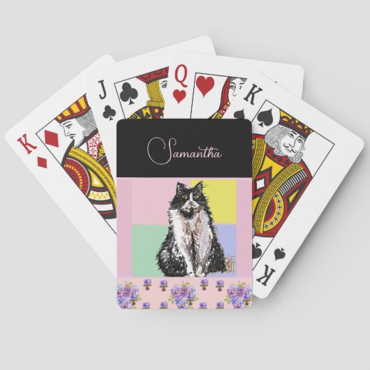 Jeu De Cartes Tuxedo Chat Chats Pastel Filles Roses Personnalisa (dos)