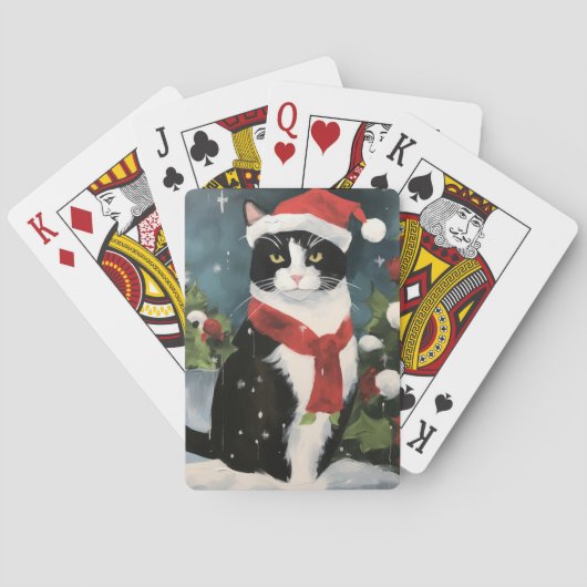 Jeu De Cartes Tuxedo Chat en Noël de neige (dos)