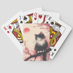 Jeu De Cartes Tuxedo Chat sur la fleur de cerise esthétique japo