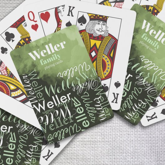 Jeu De Cartes Typographie du nom de famille imprimée sur vert