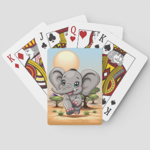 Jeu De Cartes Un bébé éléphant qui sonne heureux dans la savane 