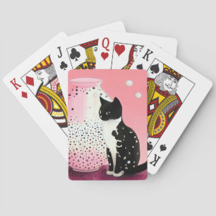Jeu De Cartes Un chat bébé noir/blanc et une grande vitre, Pink 
