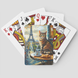 Jeu De Cartes Un matin à Paris   Chat tigré dans un café