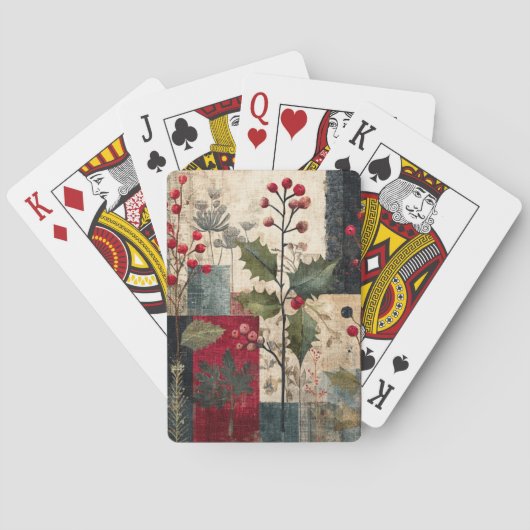 Jeu De Cartes Un Patchwork Rustique d'Hiver aux Baies de Houx (dos)