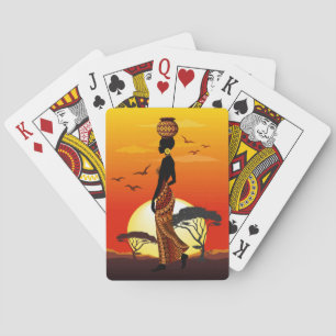 Jeu De Cartes Une belle femme africaine Silhouette sur les solei