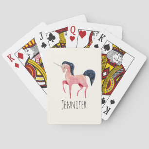 Jeu De Cartes Unicorne nordique rose avec Mane noir