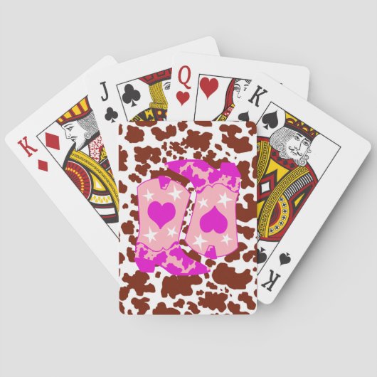 Jeu De Cartes Vache Brown Imprimer Boots de cowboy rose (dos)
