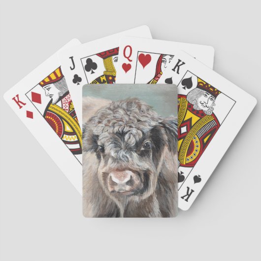 Jeu De Cartes Vache des Highlands Écossais sur fond vert (dos)