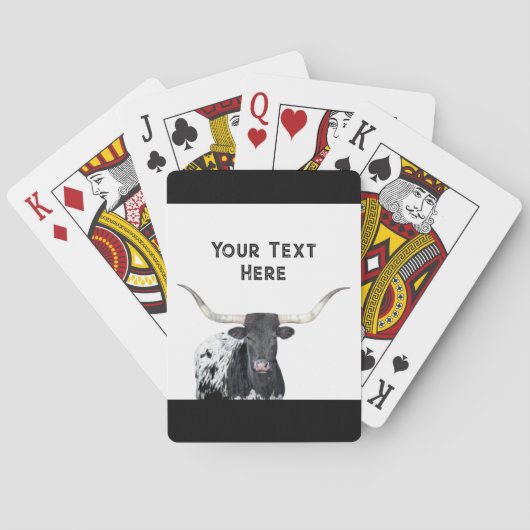 Jeu De Cartes vache longhorn noir et blanc ajouter votre texte (dos)