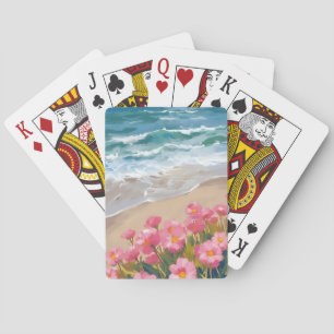 Jeu De Cartes Vagues de plage Peinture aquarelle rose florale ri