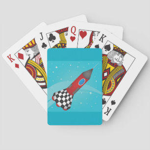 Jeu De Cartes Vaisseau Fusée Rouge Rétro dans l'Espace Galactiqu
