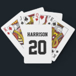 Jeu De Cartes Varsity sports noir blanc nom personnalisé<br><div class="desc">Varsity sports noir blanc nom personnalisé numéro monogramme Lecture Cartes. Le style sportif varié. Customisez-le avec votre nom,  âge,  année,  numéro ou nom d'équipe sportive.</div>