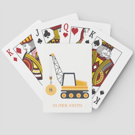 Jeu De Cartes Véhicule de grue de construction jaune Monogrammes (dos)
