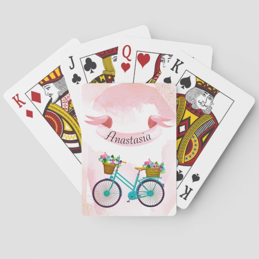Jeu De Cartes Vélos à fleurs roses modernes (dos)