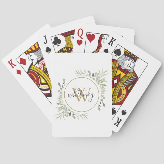 Jeu De Cartes Verdure Monogramme Or Élégant Script (dos)