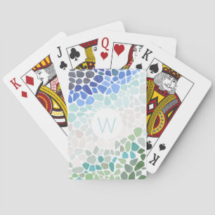 Jeu De Cartes Verre de mer coloré avec initial