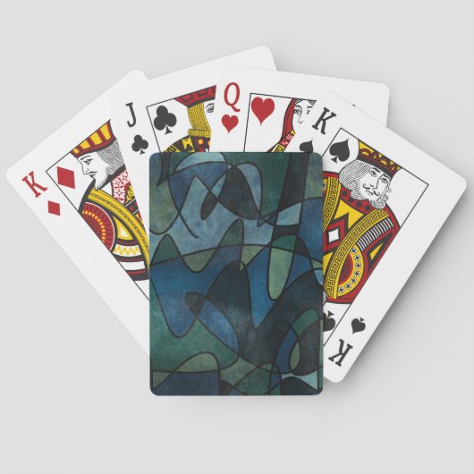 Jeu De Cartes Verre Teinté Numérique Abstrait Bleu Vert Sarcelle (dos)