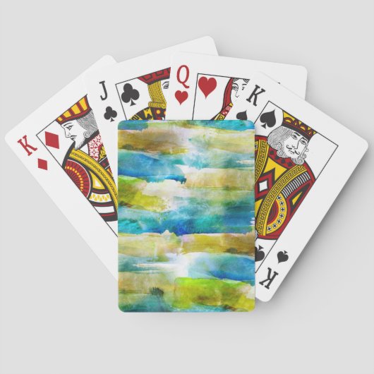 Jeu De Cartes Vert abstrait d'aquarelle, bleu (dos)