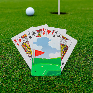 Jeu De Cartes Vert de golf avec drapeau rouge et balle