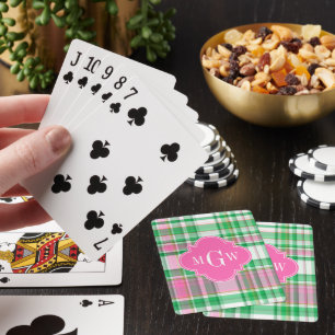Jeu De Cartes Vert Emeraude Rose Chaud Blanc Madras Prépa Monogr