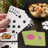 Jeu De Cartes Vert et blanc à pois avec monogramme rose (In Situ)