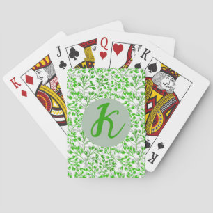Jeu De Cartes Vert feuillet Motif Moderne Élégant Monogramme